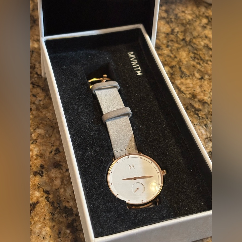MVMT Bloom Gold White & Gray Watch Leather Band Original Box Adjustable